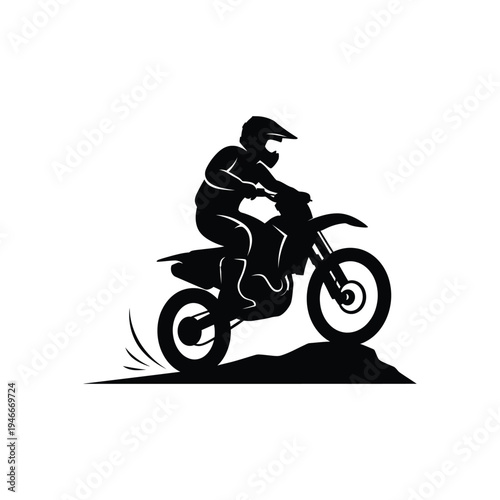 Motocross rider silhouette jumping over hill obstacle vector illustration for sports emblem extreme bike racing logo design enduro competition graphic element dirt bike action motorcycle