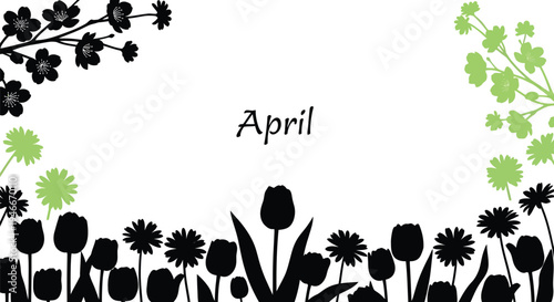 April month spring flowers and plants illustration design element