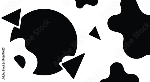 Black abstract shapes on white background  geometric forms composition