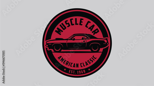 Retro Muscle Car Emblem American Classic Vintage Vehicle Design.
