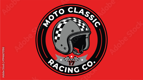 Retro Moto Classic Racing Co Helmet Logo Design.