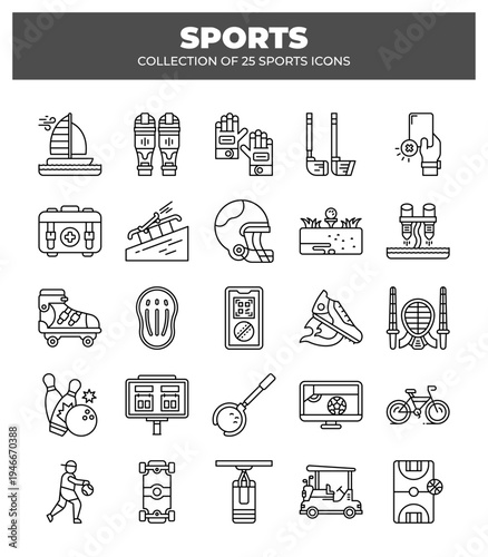 Collection of 25 Sports Icons. Line Art Graphics