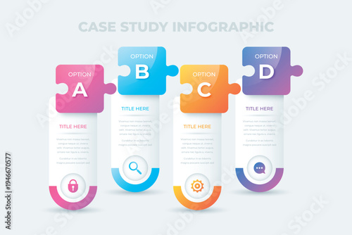 A colorful infographic template with four options for a case study presentation