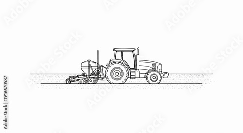 Agricultural tractor with seed planter in arid soil