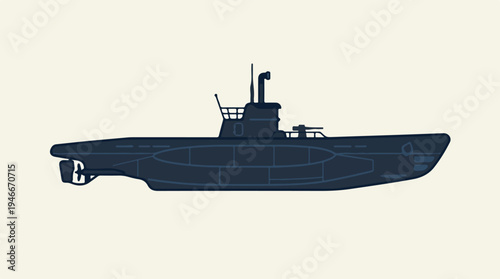 Silhouette of a classic submarine on a plain background.