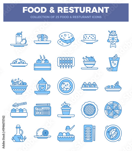 Food and restaurant icons in a grid on a white background