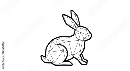 Geometric polygonal rabbit illustration with black lines on white background