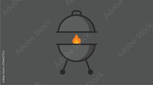 Simple Icon of a Barbecue Grill with Flames.