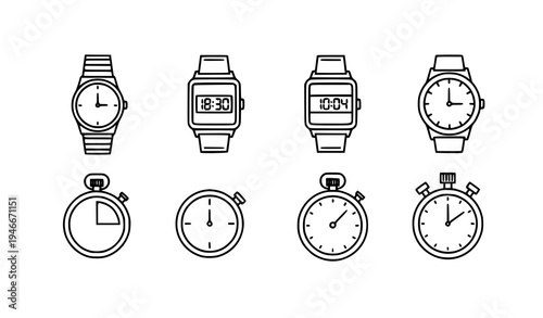 Watch Icon Set – Wrist Watch Smart Watch Timer Vector Icons