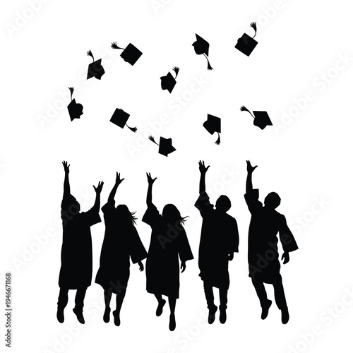 Graduates throwing hats in air celebrating achievement and success