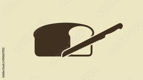 Simple Icon of Bread Slice and Serrated Knife.