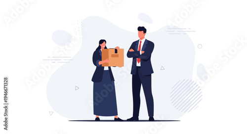 Business people with box, teamwork, relocation, new job, partnership, collaboration