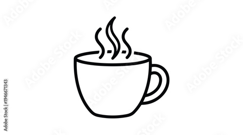 Simple Line Art Icon of a Steaming Coffee Cup.