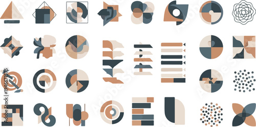 Abstract geometric shapes and patterns in muted earthy tones