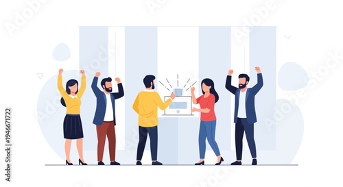 People celebrate voting success at polling station with ballot box