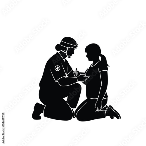 Paramedic checking woman patient on the ground in emergency situation