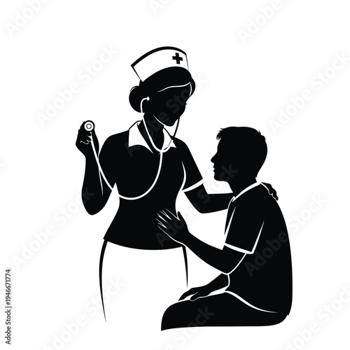 Nurse listening to patient with stethoscope in medical checkup