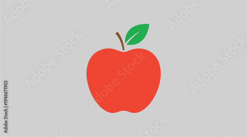 Simple Red Apple with Green Leaf Icon.
