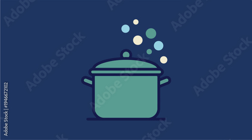 Steaming Pot with Bubbles Illustration.