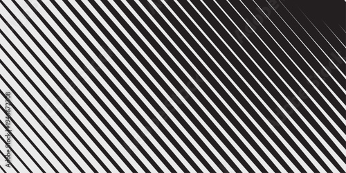 Dynamic geometric vector pattern featuring thick black lines tapering into fine points near corner for energetic visual impact in contemporary graphic design. Black white line with graphic border.