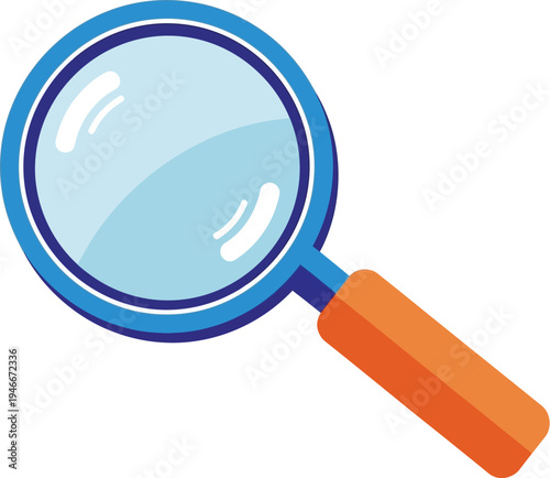 A magnifying glass with a blue frame and orange handle for searching and inspection purposes effectively