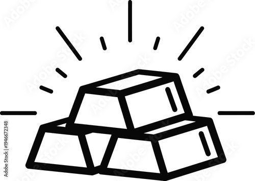 Simple vector illustration of three gold bars stacked together with a radiant design