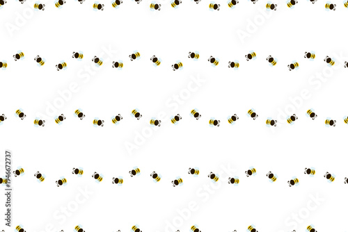 Minimalist seamless border pattern featuring rows of tiny whimsical bumblebees, ideal for delicate fabric prints, nursery wallpaper, and clean digital scrapbooking paper.