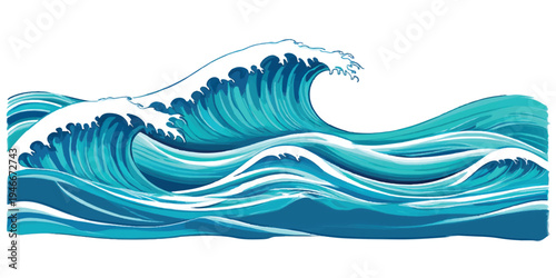 Stylized ocean waves with white crests and light blue water in illustration style, perfect for backgrounds and designs, abstract background, ocean wave, sea wave
