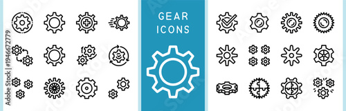 Outline Cogwheel Symbols Representing Mechanical Processes