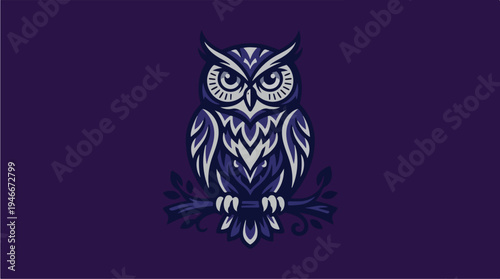 Stylized Owl Illustration on a Branch.