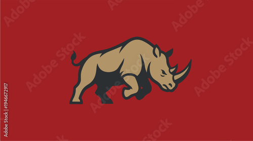 Stylized Rhino Illustration on Red Background.