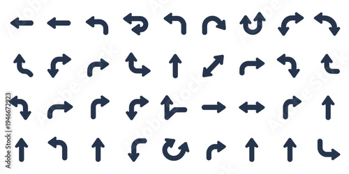 Left Curve Ahead Road Warning Sign Icon, black arrow traffic direction symbol, vector illustration isolated on white background for navigation, traffic safety, and road signage design.