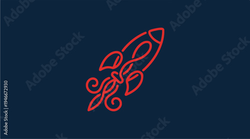 Stylized Rocket Ship Launching with Fiery Exhaust.