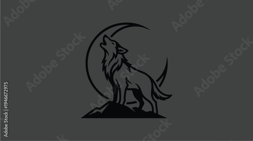 Stylized Silhouette of a Wolf Howling at the Moon.