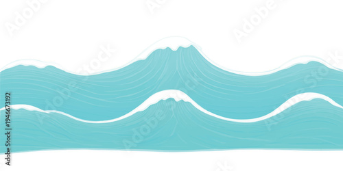 Stylized turquoise ocean waves with white foam crests, abstract illustration for backgrounds and designs, abstract background, ocean wave, water background, sea wave