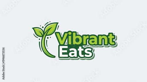 Vibrant Eats Logo Design with Green Leaves and Text.