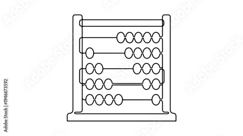 Vintage Abacus Counting Tool Line Art Illustration.