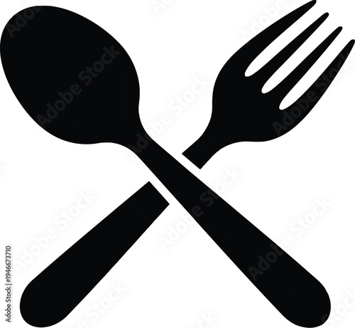 Vector graphic illustration of crossed orange spoon and fork