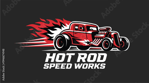 Vintage Hot Rod Speed Works Logo with Flames.