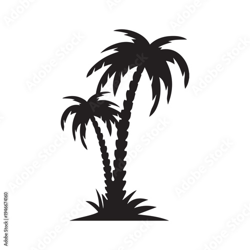 Tropical Black Palm Tree Silhouette Summer Beach Icon

