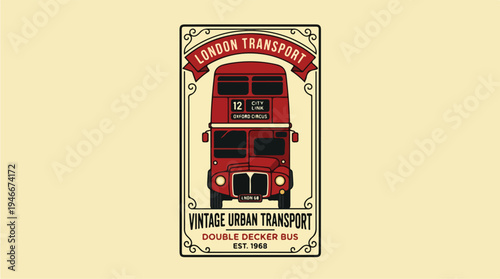 Vintage London Double Decker Bus Urban Transport Poster.