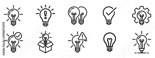 Linear light bulb icons set for innovation, creativity and business ideas