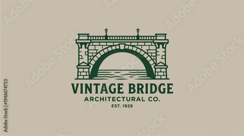 Vintage Stone Bridge Architectural Logo Design.