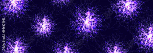 Neural Network Brain Neurone Synapse Connections Lightning Ball Energy Glow. Machine Learning Technology Background for AI Data Flow, BigData, Medical Science Research, Biotech. Vector illustration