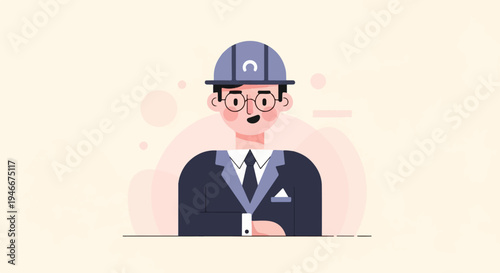 Animated man in hard hat, glasses, and suit