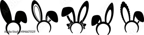 Various bunny ears headbands for costume and fashion accessories on white background