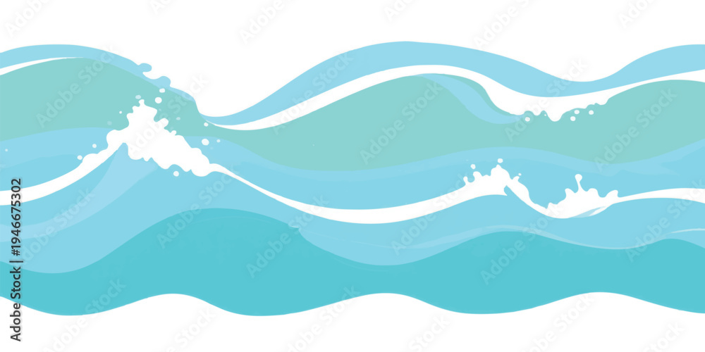 Obraz premium Simple blue waves with white foam splashes on white background with crashing wave with sea wave with ocean wave