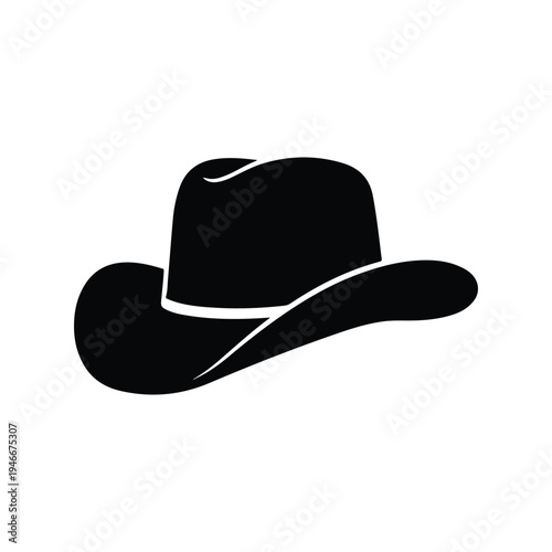 Simple black silhouette vector graphic illustration of a classic wide brim western cowboy hat icon