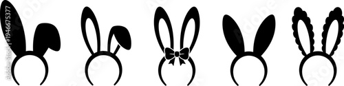 Various black bunny ears headbands for costume or party use isolated on white background