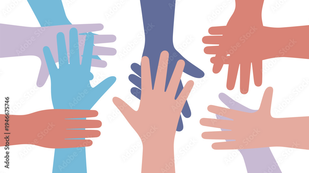 Obraz premium A diverse group of people joining hands in unity and solidarity on a white background